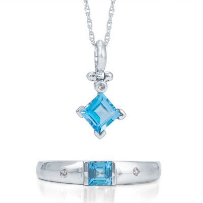 Square Cut Blue Topaz Boxed Set 