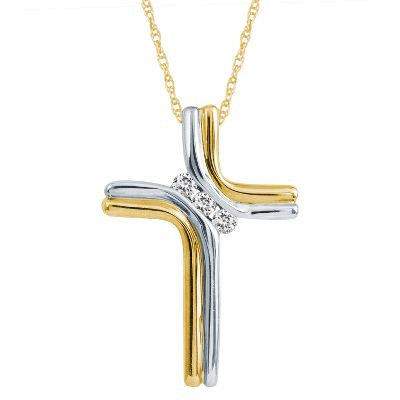1/10ct TW Three-Diamond Cross Pendant