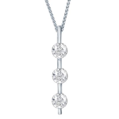 1ct TW Three-Diamond Stick Pendant, IGI Graded