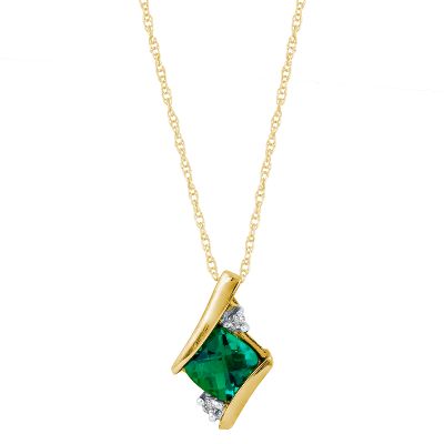 Checkerboard Cut Lab-Created Emerald Pendant