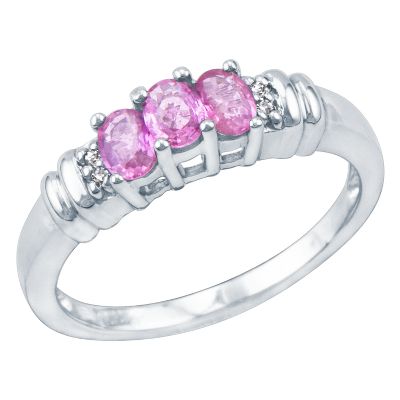 Oval Three-Stone Pink Sapphire Ring