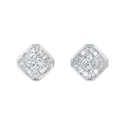 1/2ct TW Round & Baguette Diamond Earrings