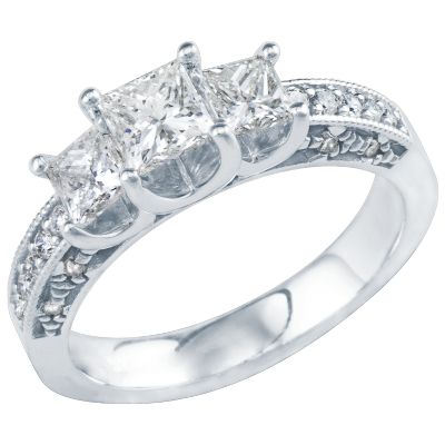 1 1/2ct TW Milgrain Three-Diamond Ring
