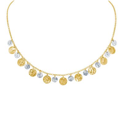 Hammered Disc Two-Tone Gold Necklace