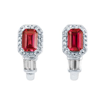 Emerald Cut Lab-Created Ruby Earrings