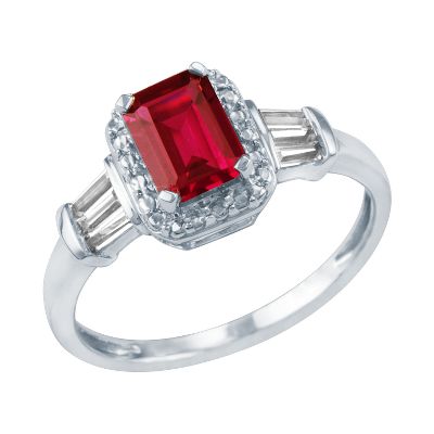 Emerald Cut Lab-Created Ruby Ring