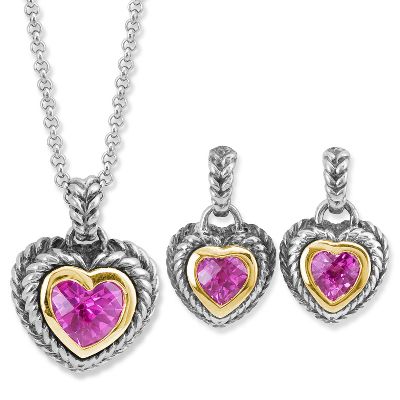 Heart-Shaped Lab-Created Pink Sapphire Boxed Set