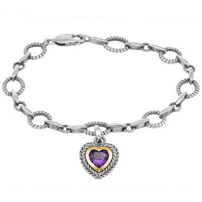 Heart-Shaped Amethyst Charm Bracelet
