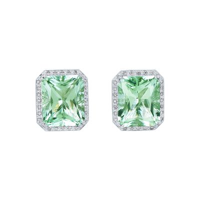 Radiant Cut Green Amethyst Earrings