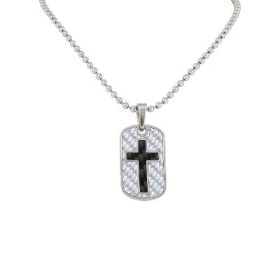 Stainless Steel & Carbon Fiber Cross Pendant