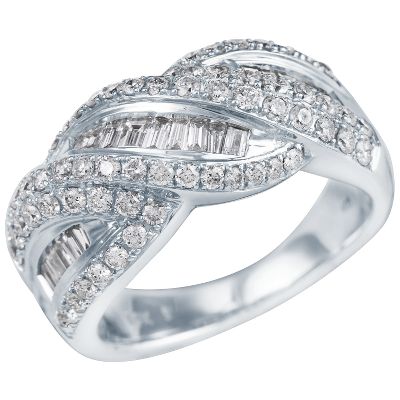 1 1/2ct TW Round & Baguette Diamond Ring