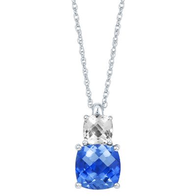 Cushion Cut Lab-Created Ceylon Sapphire Pendant