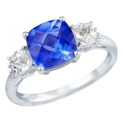 Cushion Cut Lab-Created Ceylon Sapphire Ring