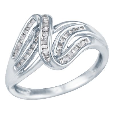 1/4ct TW Round & Baguette Diamond Ring 