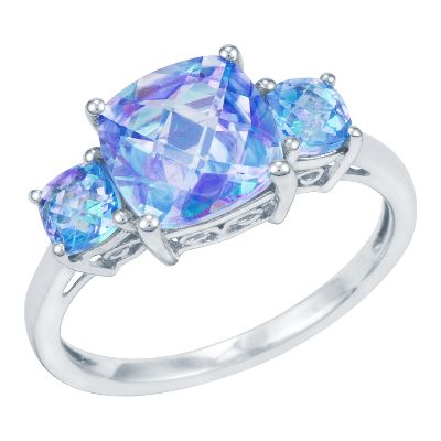 Cushion Checkerboard Cut Pacific Fire Topaz Ring