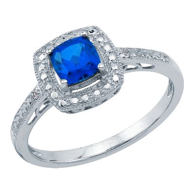 Cushion Cut Lab-Created Ceylon Sapphire Ring