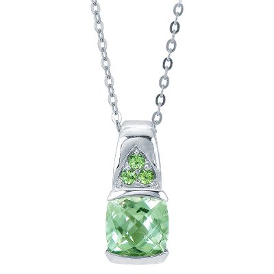 Cushion Checkerboard Cut Green Amethyst Pendant