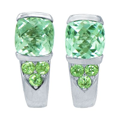 Cushion Checkerboard Cut Green Amethyst Earrings