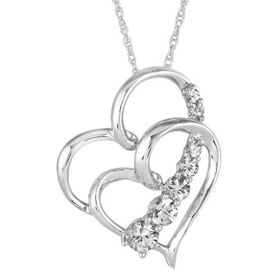 Graduated Double Heart Lab-Created White Sapphire Pendant