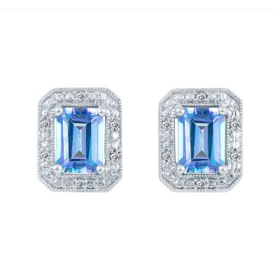 Emerald Cut Pacific Fire Topaz Earrings