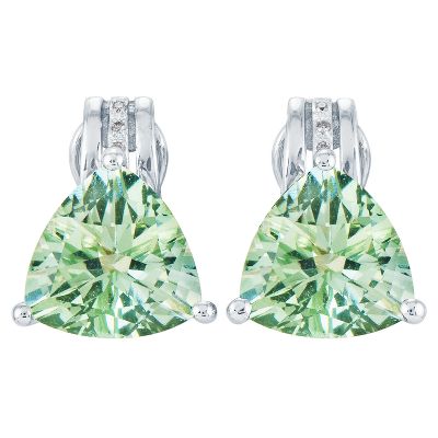 Trillion Cut Green Amethyst Earrings
