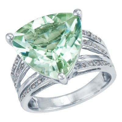 Trillion Cut Green Amethyst Ring