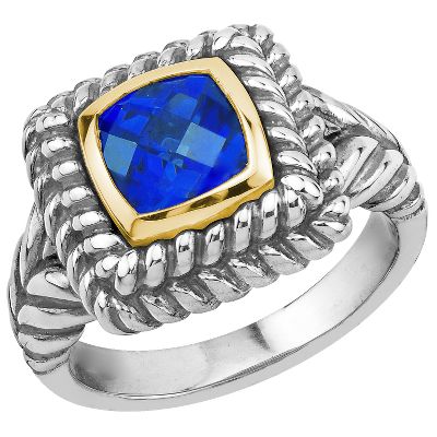 Cushion Checkerboard Cut Lab-Created Ceylon Sapphire Ring