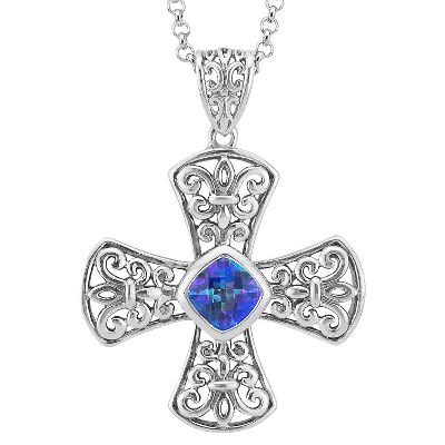 Cushion Cut Pacific Fire Topaz Cross Pendant