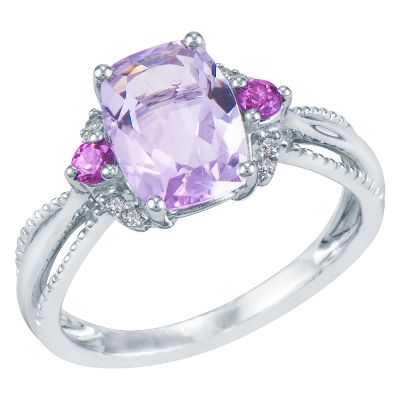 Cushion Cut Rose de France Amethyst Ring