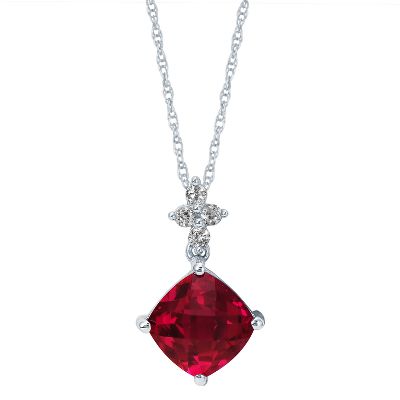 Cushion Cut Lab-Created Ruby Pendant