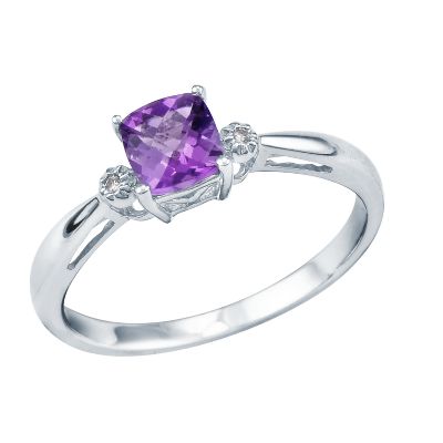 Cushion Checkerboard Cut Amethyst Ring