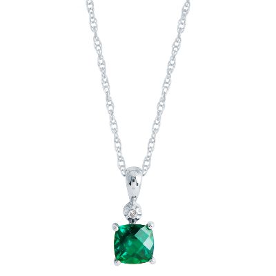 Cushion Checkerboard Cut Lab-Created Emerald Pendant