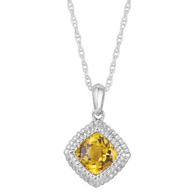 Cushion Checkerboard Cut Citrine Pendant
