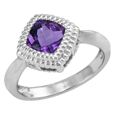 Cushion Checkerboard Cut Amethyst Ring