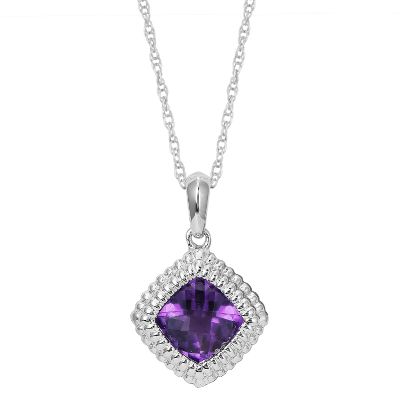 Cushion Checkerboard Cut Amethyst Pendant