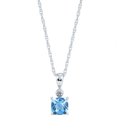 Cushion Checkerboard Cut Blue Topaz Pendant