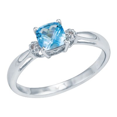 Cushion Checkerboard Cut Blue Topaz Ring