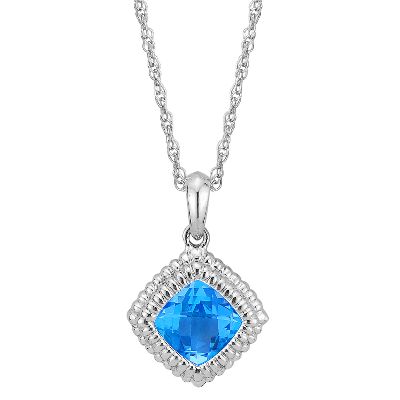 Cushion Checkerboard Cut Blue Topaz Pendant