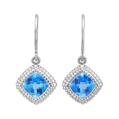 Cushion Checkerboard Cut Blue Topaz Earrings