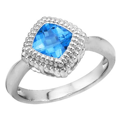 Cushion Checkerboard Cut Blue Topaz Ring