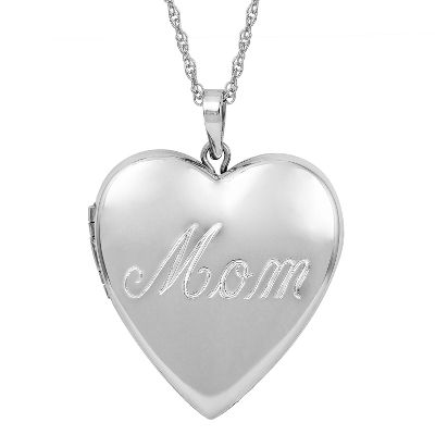 <i>Mom</i> Heart-Shaped Locket Pendant