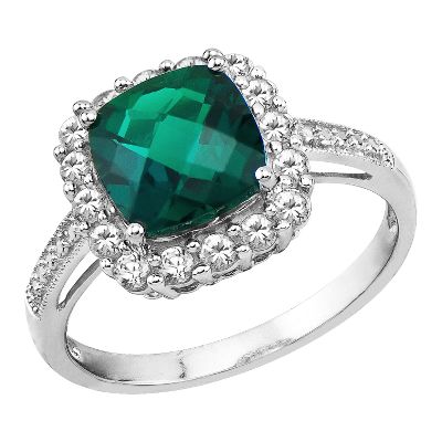 Cushion Cut Lab-Created Emerald Ring