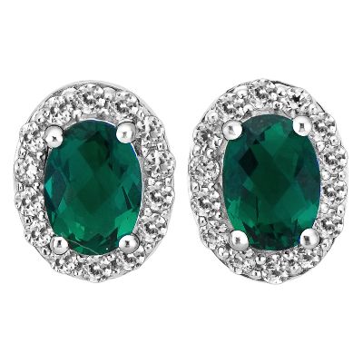 Oval Lab-Created Emerald Earrings