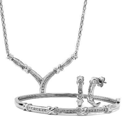 1/7ct TW Diamond Necklace, Earrings & Bracelet Boxed Set