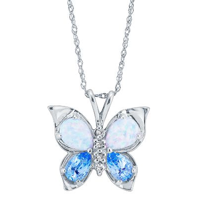 Lab-Created Opal & Blue Topaz Pendant