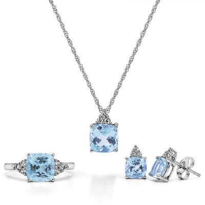Blue Topaz Ring, Pendant & Earrings Boxed Set