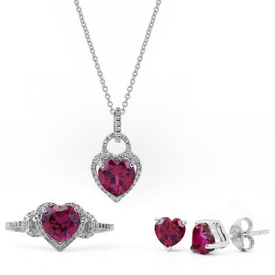 Lab-Created Ruby Ring, Pendant, & Earrings Boxed Set