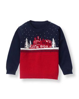 Boys Navy Winter Train Sweater at JanieandJack