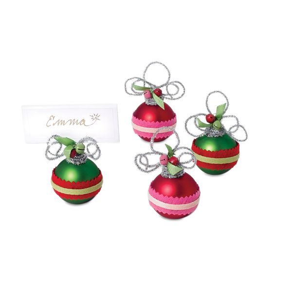 "Tinsel Felt Band Ball Place Card Holders, Set of 4"""""
