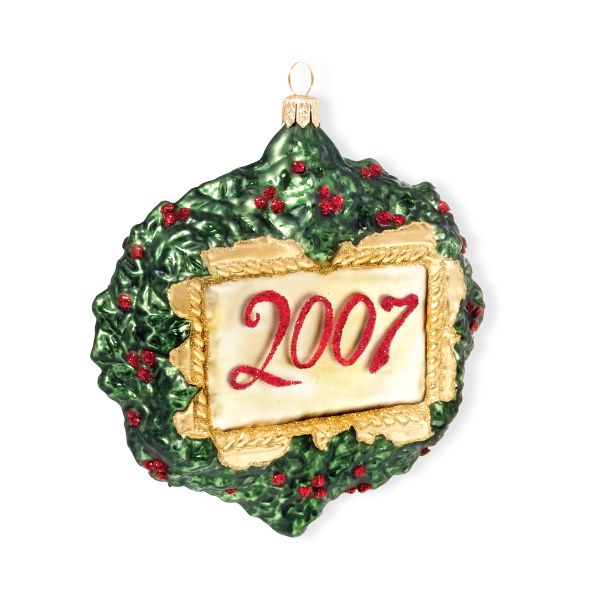 Dated Christmas Holly Glass Plaque Ornament

